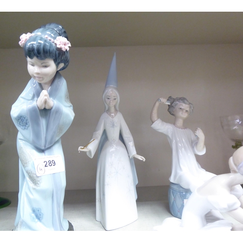 289 - Four items of Lladro: to include a Geisha  9