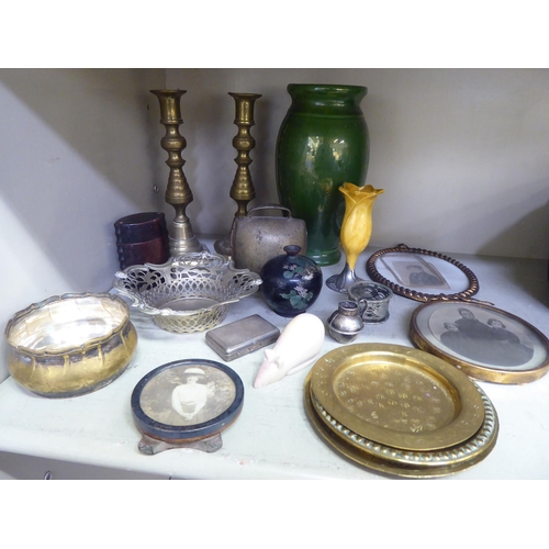 304 - A mixed lot: to include a pair of brass candlesticks  8