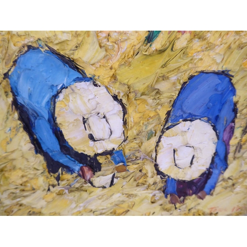 76 - Tone - figures working in a field  oil on board  bears a signature  9.5