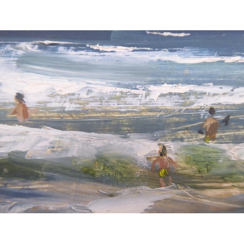 86 - Pauline Brown - 'Incoming Tide, Westward-Ho, Devon'  oil on board  bears a signature &... 