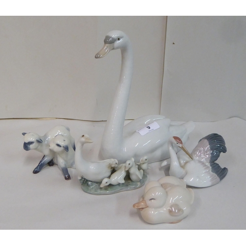9 - Lladro and Royal Copenhagen porcelain animals and birds: to include a swan  9