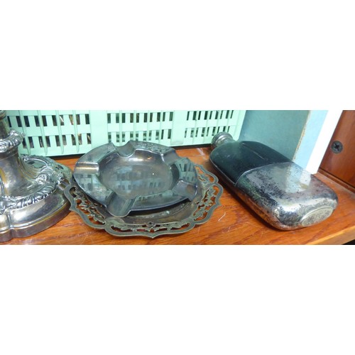 244 - Silver plated and other metal tableware: to include a pair of late Victorian telescopic candlesticks... 