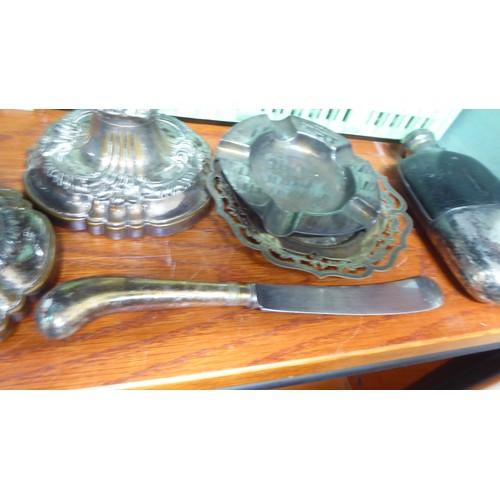 244 - Silver plated and other metal tableware: to include a pair of late Victorian telescopic candlesticks... 