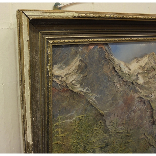 150 - European School - 'Wieshorn Mountains, Switzerland'  oil on canvas  bears a feint signature  28