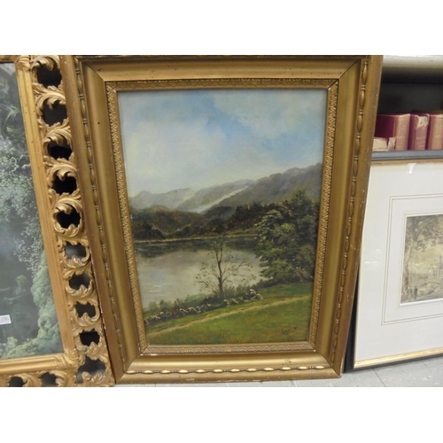 152 - Framed pictures, prints and mirrors: to include Hondon - a lakeside landscape  oil on canvas&nb... 