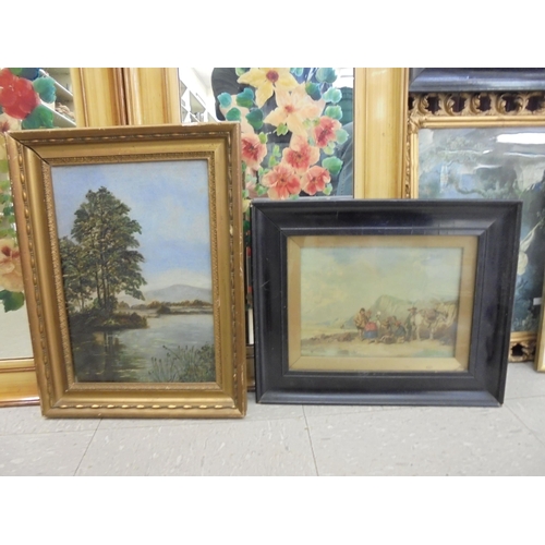 152 - Framed pictures, prints and mirrors: to include Hondon - a lakeside landscape  oil on canvas&nb... 