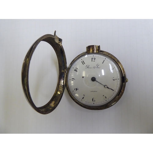 254 - A late 18thC silver pair cased pocket watch, the movement inscribed Rose & Son, London, faced by... 