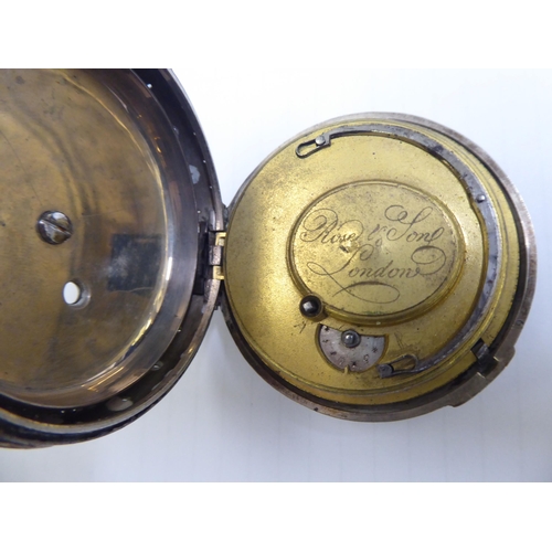 254 - A late 18thC silver pair cased pocket watch, the movement inscribed Rose & Son, London, faced by... 