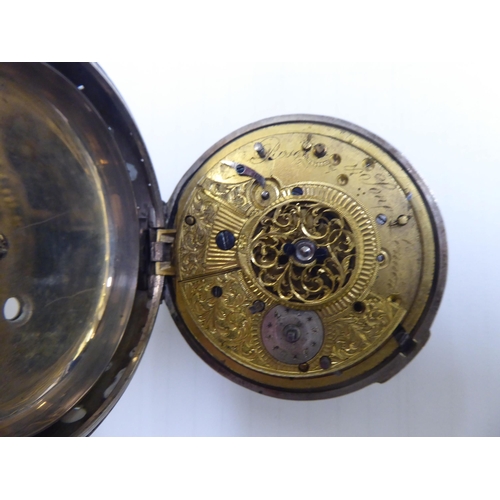 254 - A late 18thC silver pair cased pocket watch, the movement inscribed Rose & Son, London, faced by... 