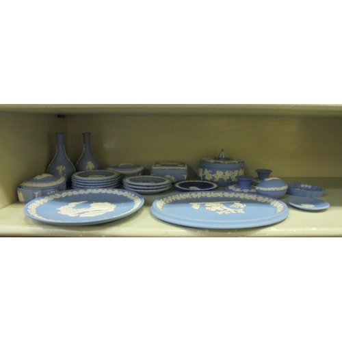 302 - Wedgwood blue jasperware ceramics: to include a pair of Solifleur vases  5.5