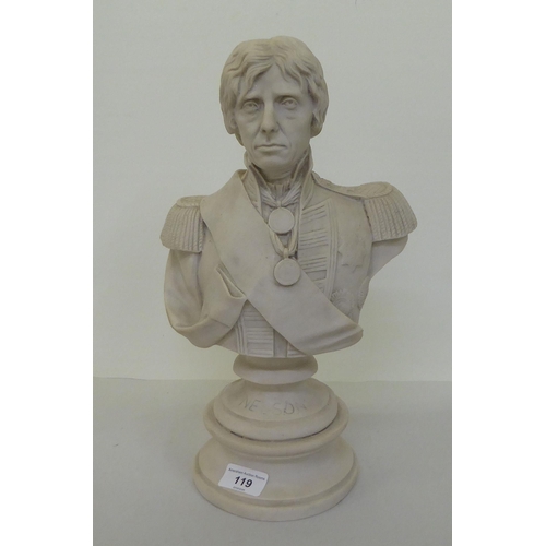 119 - A composition stone bust, featuring 'Admiral Lord Nelson' on a socle  15