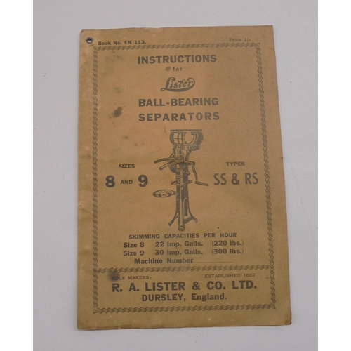 130 - A vintage Lister Ball bearing cream separator cast iron machine with original operating instructions... 