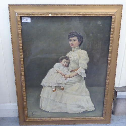 150 - J Matali - a portrait of a seated mother and child  oil on canvas  bears a signature &... 