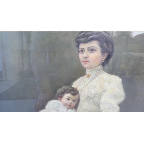 150 - J Matali - a portrait of a seated mother and child  oil on canvas  bears a signature &... 