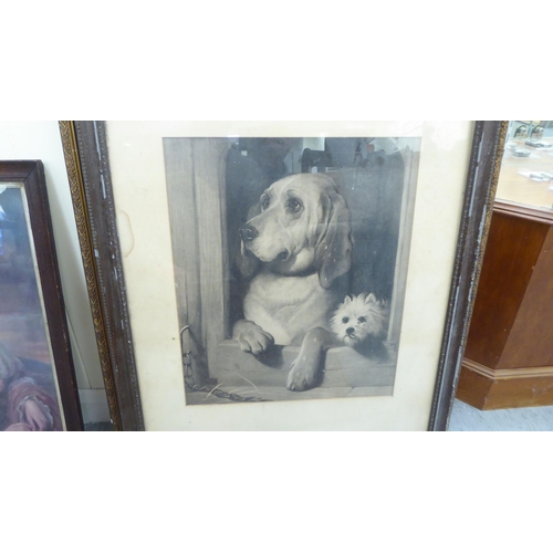 160 - Framed pictures and prints: to include ED - a Shepherd, his dog and sheep in a field  watercolour  b... 