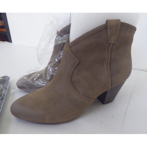 108 - A pair of brown suede ASH ankle boots  size 39 with a dust cover; and a pair of Giorgio Armani grey ... 