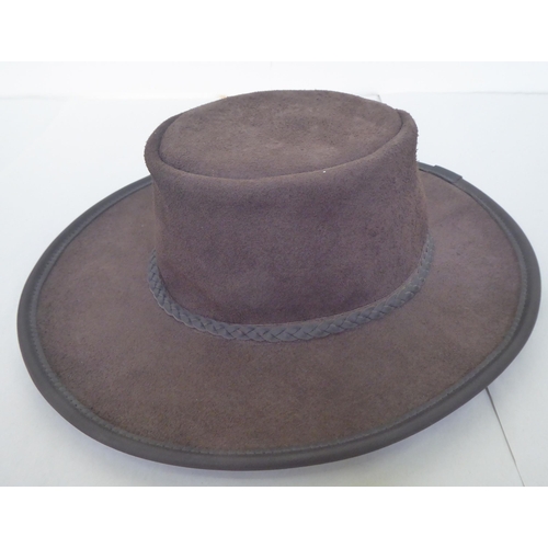 113 - A Great Leather Hat by Sleepy Hollow, in chocolate brown hide  size L