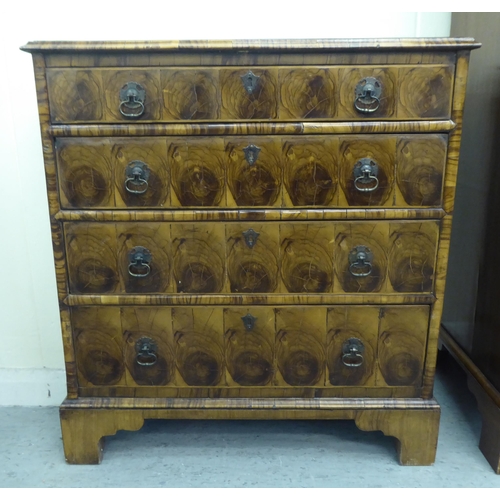 140 - An 18thC style crossbanded string inlaid and oyster veneered chest, comprising five graduated drawer... 