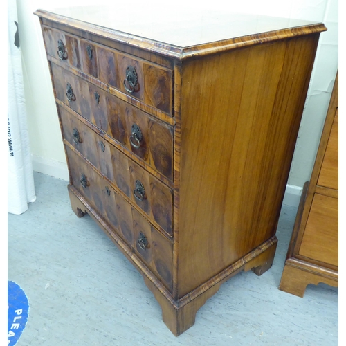 140 - An 18thC style crossbanded string inlaid and oyster veneered chest, comprising five graduated drawer... 