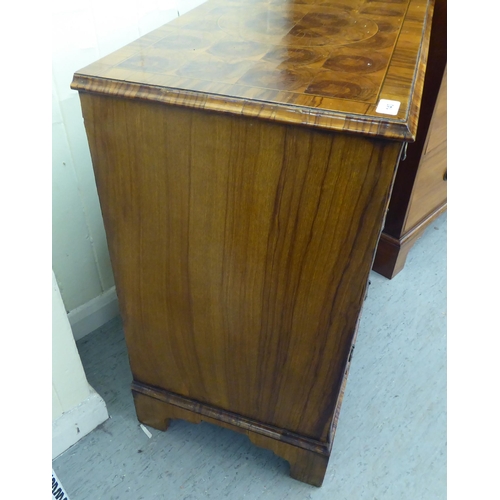 140 - An 18thC style crossbanded string inlaid and oyster veneered chest, comprising five graduated drawer... 