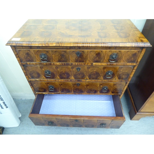 140 - An 18thC style crossbanded string inlaid and oyster veneered chest, comprising five graduated drawer... 