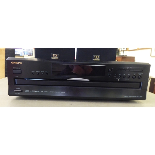 156 - Audio equipment, viz. an Onkyo DX-C390 six disc multi-changer; a pair of Monitor One speakers; and a... 