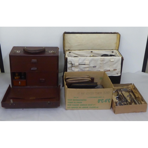 160 - Medical equipment: to include a Mayer & Phelps brown hide case with a fitted interior and access... 