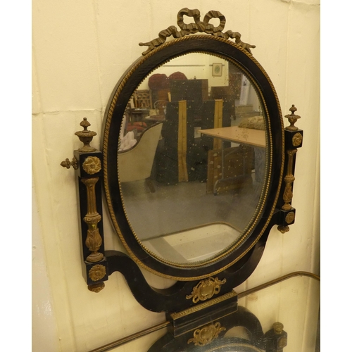 182 - A 19thC style black lacquered dressing table with gilt metal mounts, comprising an oval pivoting mir... 