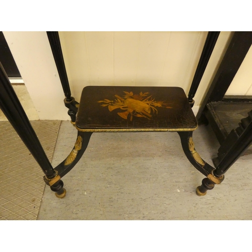 182 - A 19thC style black lacquered dressing table with gilt metal mounts, comprising an oval pivoting mir... 