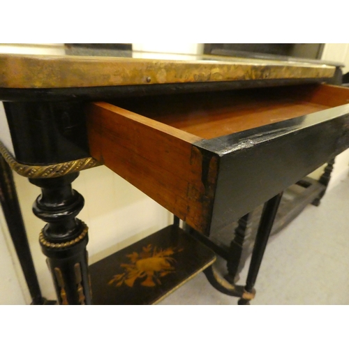 182 - A 19thC style black lacquered dressing table with gilt metal mounts, comprising an oval pivoting mir... 