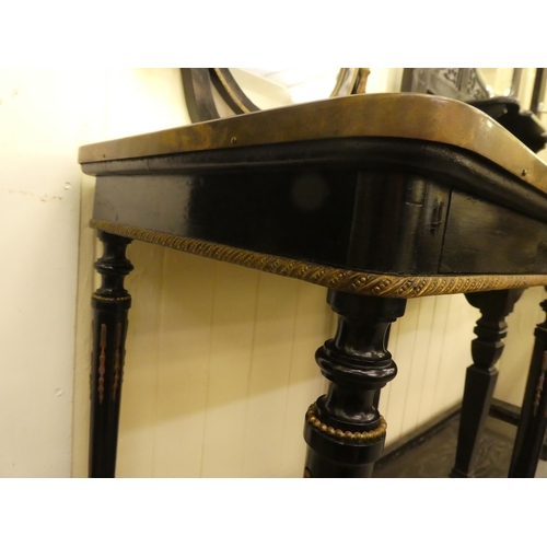 182 - A 19thC style black lacquered dressing table with gilt metal mounts, comprising an oval pivoting mir... 