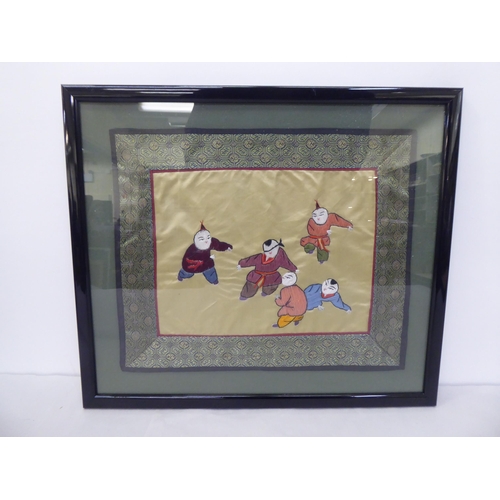 183 - A series of four 20thC Chinese silk pictures, variously featuring children and pandas  10