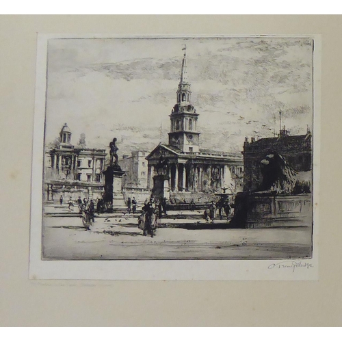 185 - London landmarks, viz. 'St Paul's, South Porch' and 'St Martin's' in the Fields'  etchings  bearing ... 