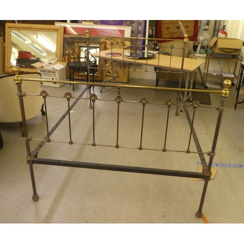 201 - A refurbished polished, tubular framed and brass, double bed frame and foot with side rails  54