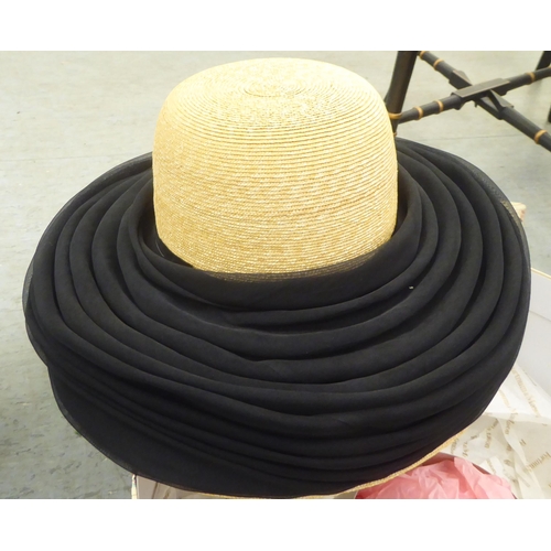 210 - Two 'occasion' hats, viz. a Herbert Johnson straw hat with black chiffon trim; and a Bailey Tomlin b... 