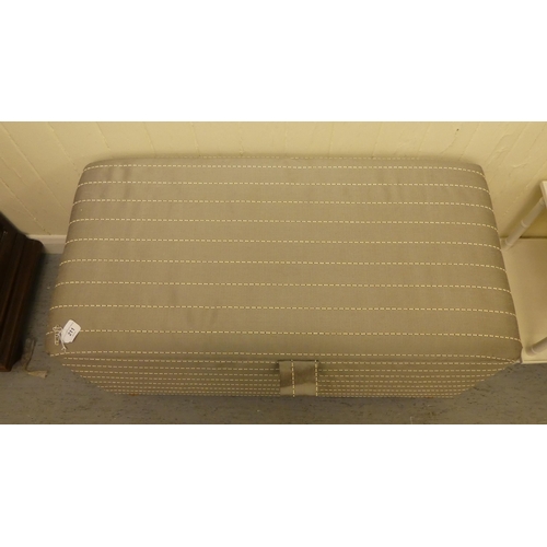 211 - A modern box ottoman, finished in horizontal striped, silver coloured material, the hinged lid enclo... 