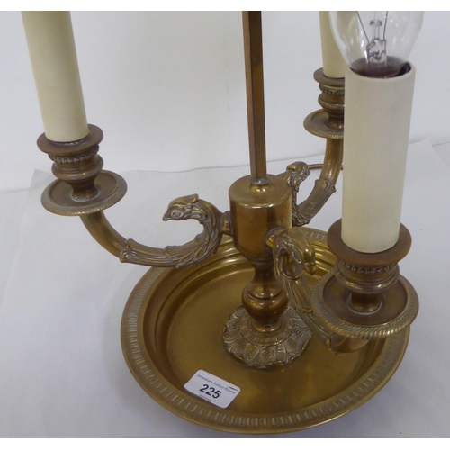 225 - A modern brass table lamp with three scrolled branches and a height adjustable shade  24