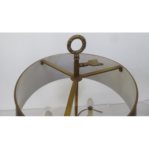 225 - A modern brass table lamp with three scrolled branches and a height adjustable shade  24