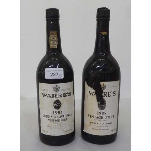 227 - Two bottles of Warres vintage port  1984 & 1985 