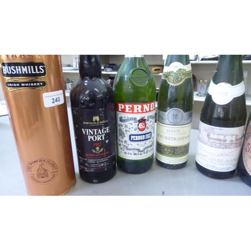 240 - Wines and spirits: to include a bottle of 1982 vintage port 