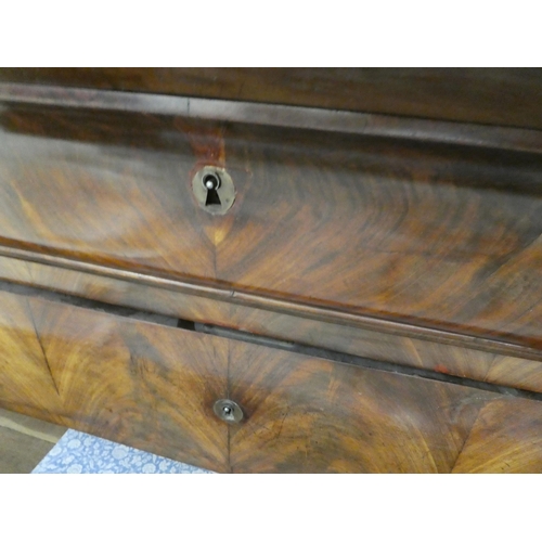 257 - A 19thC design mahogany commode with a black marble top, over four long drawers, on a plinth  3... 