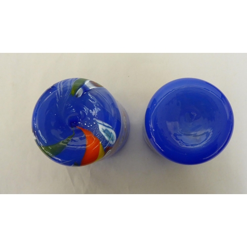 68 - Two similar Murano glass beakers, decorated geometric patterns of a deep blue ground  boxed