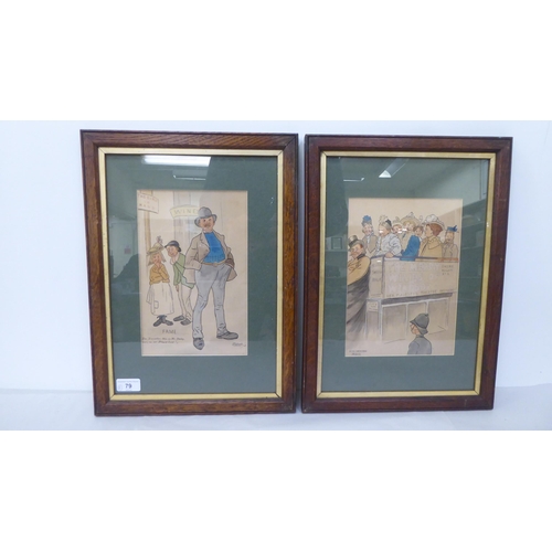 79 - Two framed early 20thC humorous period studies  pen & watercolour  7