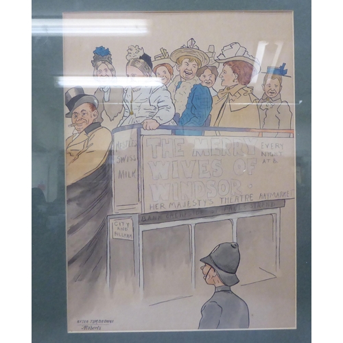 79 - Two framed early 20thC humorous period studies  pen & watercolour  7