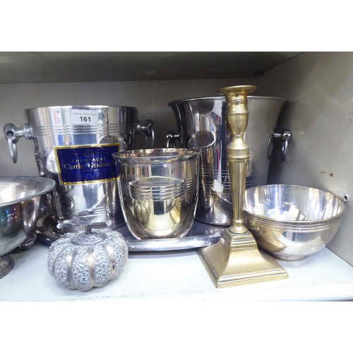 161 - Metalware: to include a stainless steel Champagne bucket with ring handles  9