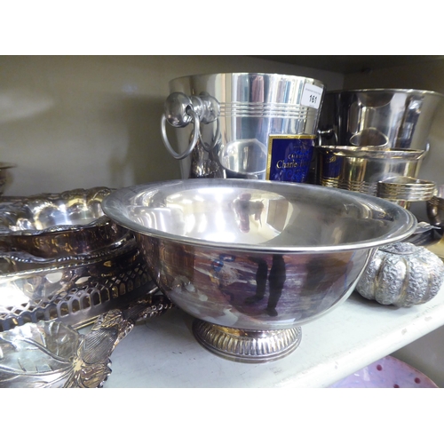 161 - Metalware: to include a stainless steel Champagne bucket with ring handles  9