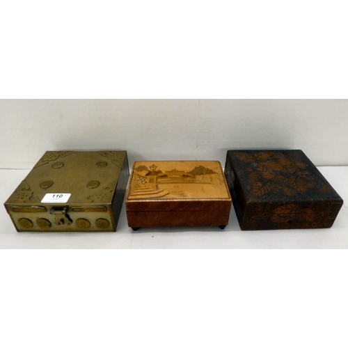 110 - A mixed lot: to include a Chinese lacquered brass box with applied ornament  2.5