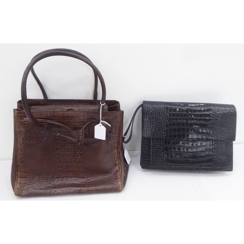 118 - Two raffia 1960s style bags; a Joan & David brown handbag; and a Krizia black clutch bag 