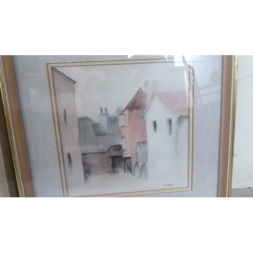 130 - Framed pictures and prints: to include Jan Godman - a street scene  watercolour  bears a s... 