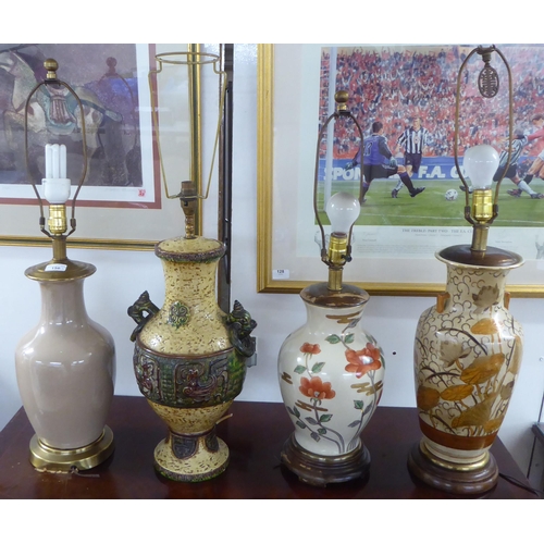 156 - Four dissimilar crackle glazed design and other china table lamps  all approx. 16